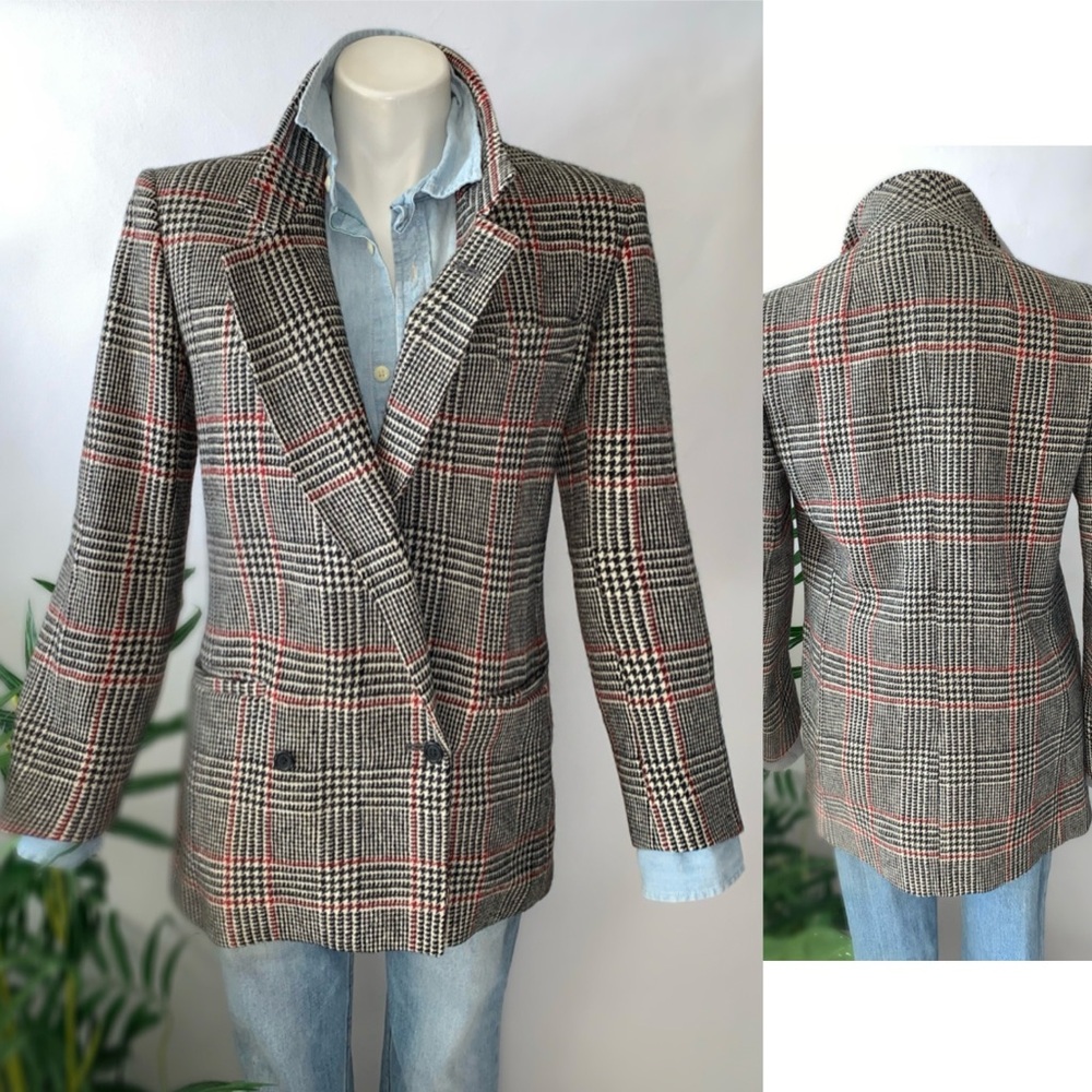 c l a s s i c :: Vintage Wool Houndstooth Blazer Double Breasted Plaid - Picture 3 of 12